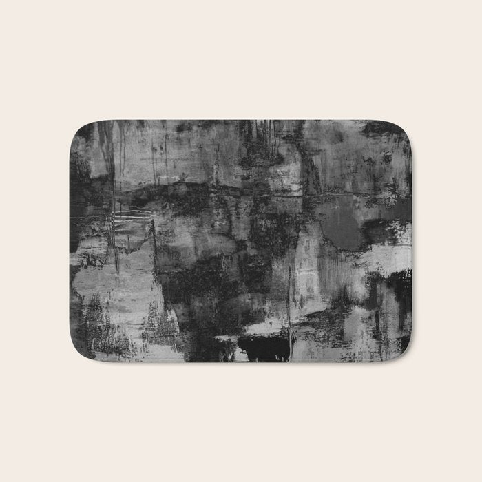 Crackled Gray - Black, white and gray, grey textured abstract Bath Mat