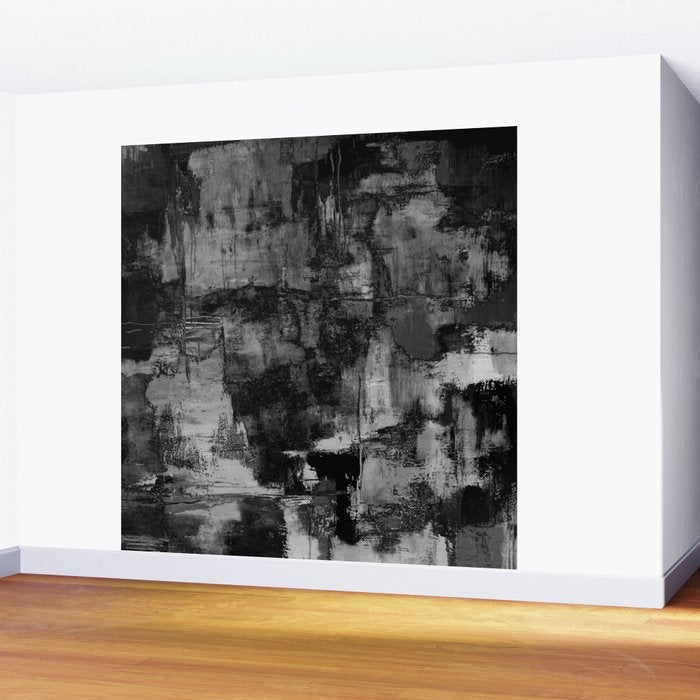 Crackled Gray - Black, white and gray, grey textured abstract Wall Mural Gallery Image 2