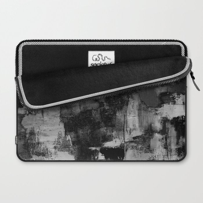 Crackled Gray - Black, white and gray, grey textured abstract Laptop Sleeve Gallery Image 2