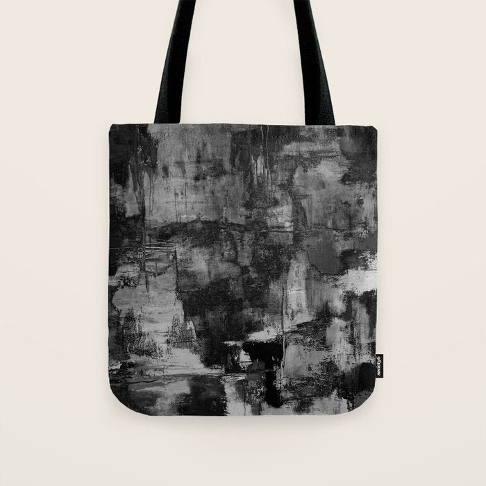 Crackled Gray - Black, white and gray, grey textured abstract Tote Bag Gallery Image 1