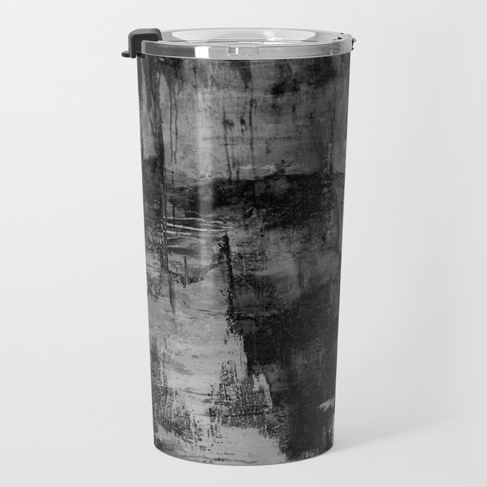Crackled Gray - Black, white and gray, grey textured abstract Travel Mug Gallery Image 3