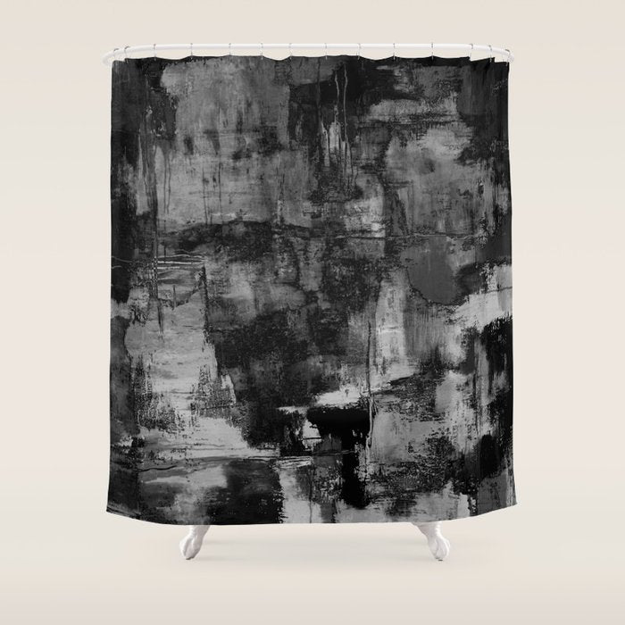 Crackled Gray - Black, white and gray, grey textured abstract Shower Curtain Gallery Image 1
