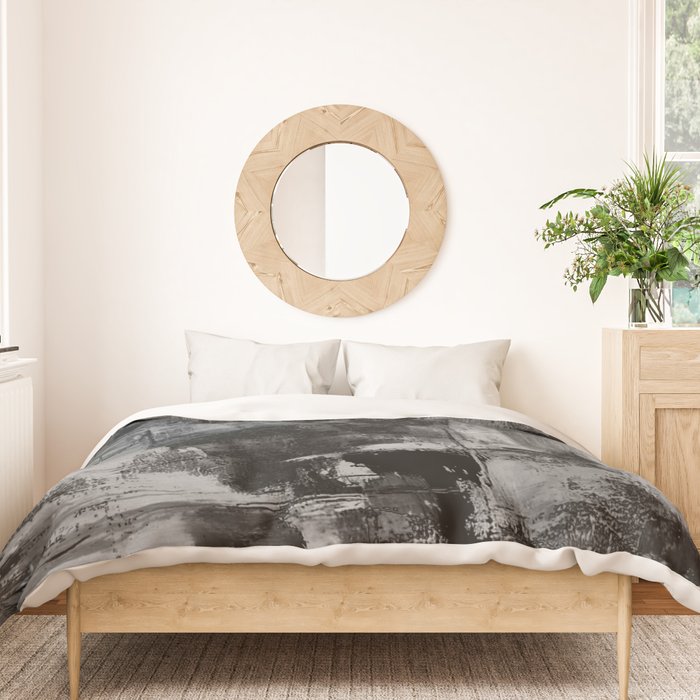 Crackled Gray - Black, white and gray, grey textured abstract Duvet Cover Gallery Image 3