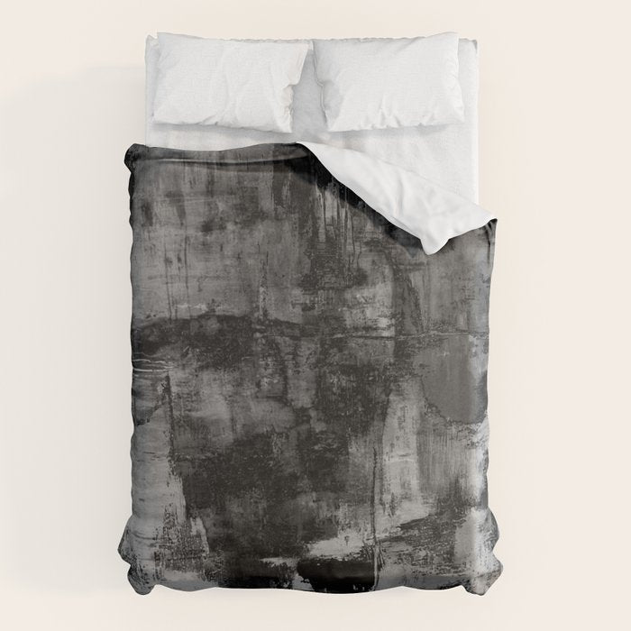 Crackled Gray - Black, white and gray, grey textured abstract Duvet Cover Gallery Image 6