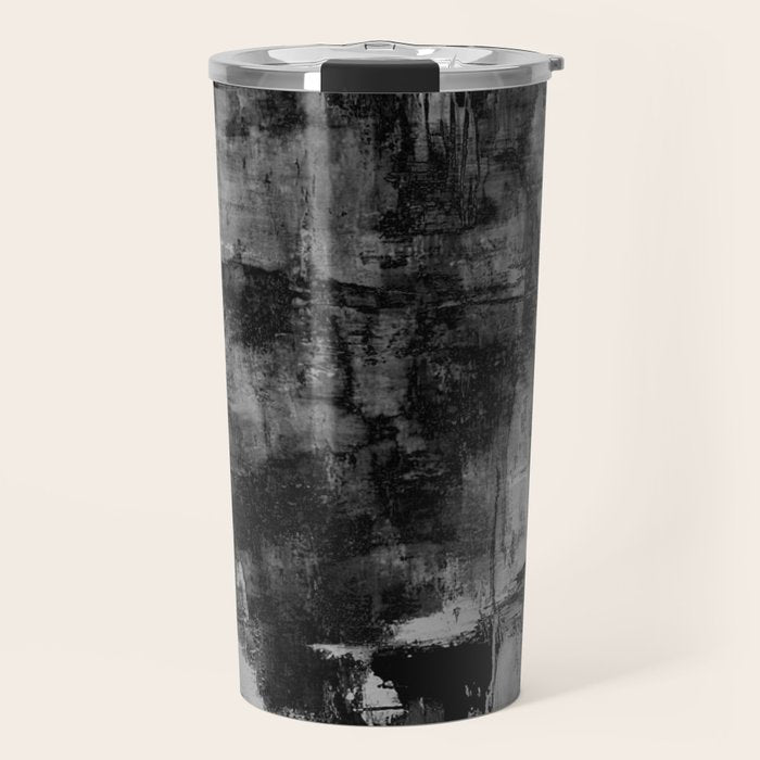 Crackled Gray - Black, white and gray, grey textured abstract Travel Mug Gallery Image 1