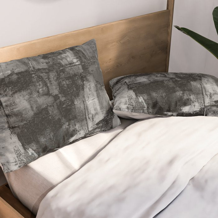 Crackled Gray - Black, white and gray, grey textured abstract Pillow Sham Gallery Image 2
