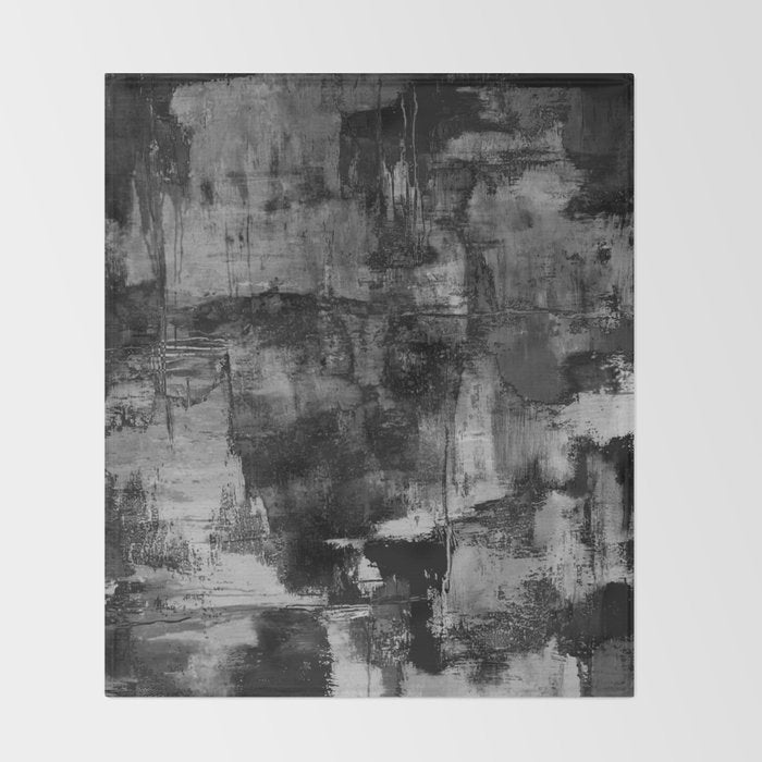 Crackled Gray - Black, white and gray, grey textured abstract Throw Blanket Gallery Image 2