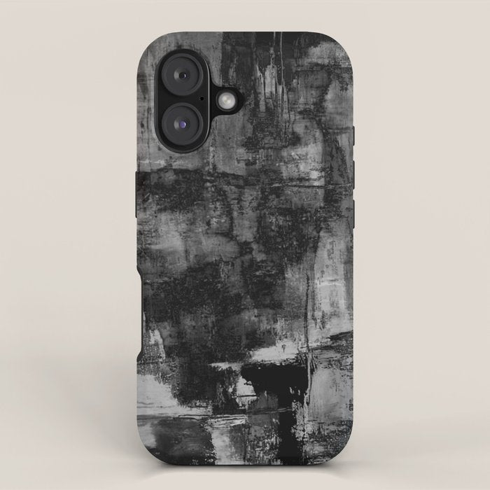 Crackled Gray - Black, white and gray, grey textured abstract iPhone Case Gallery Image 1