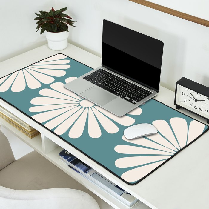 Retro Daisy Abstract XXII Teal Green Bold Floral Desk Mat Gallery Image 2