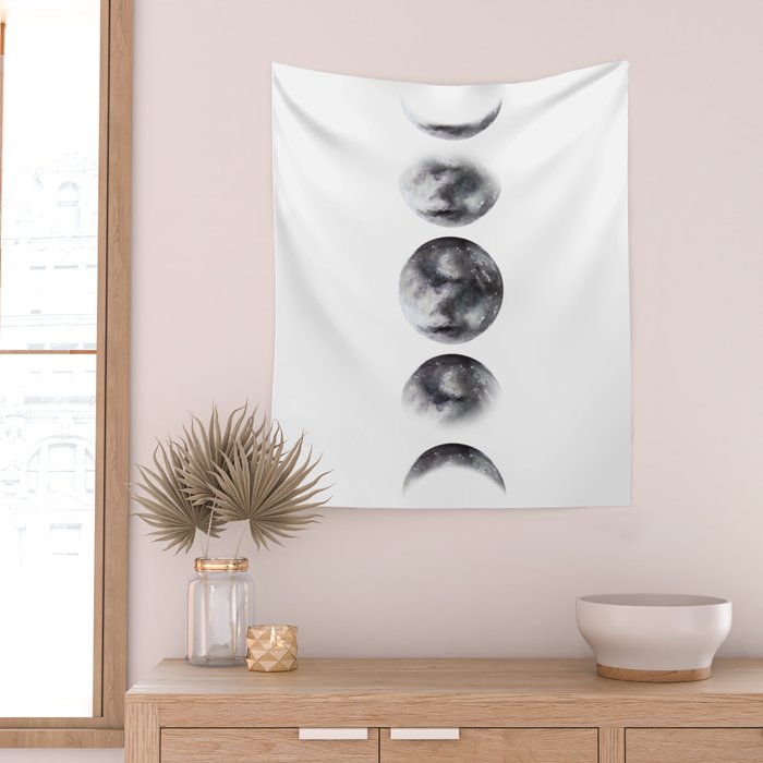 Moon phases watercolor painting Wall Tapestry Gallery Image 2