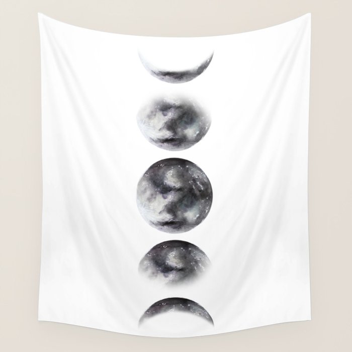 Moon phases watercolor painting Wall Tapestry Gallery Image 4