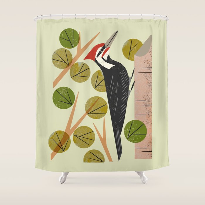 Woodpecker In Aspen Tree Shower Curtain Gallery Image 1