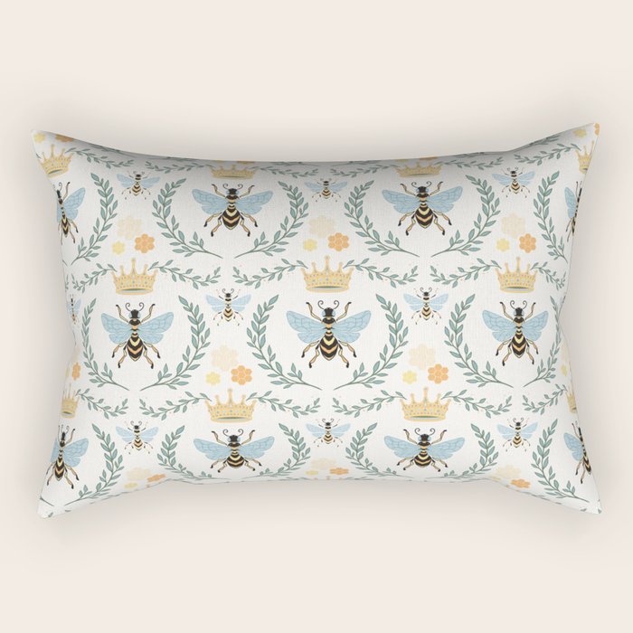 Queen Bee with Gold Crown and Laurel Frame Rectangular Pillow Gallery Image 1