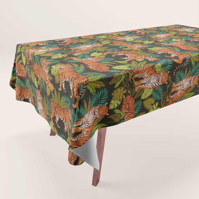 Jungle Cats In Charcoal Tablecloth Gallery Image 1
