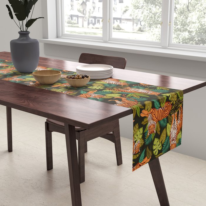 Jungle Cats In Charcoal Table Runner Gallery Image 2
