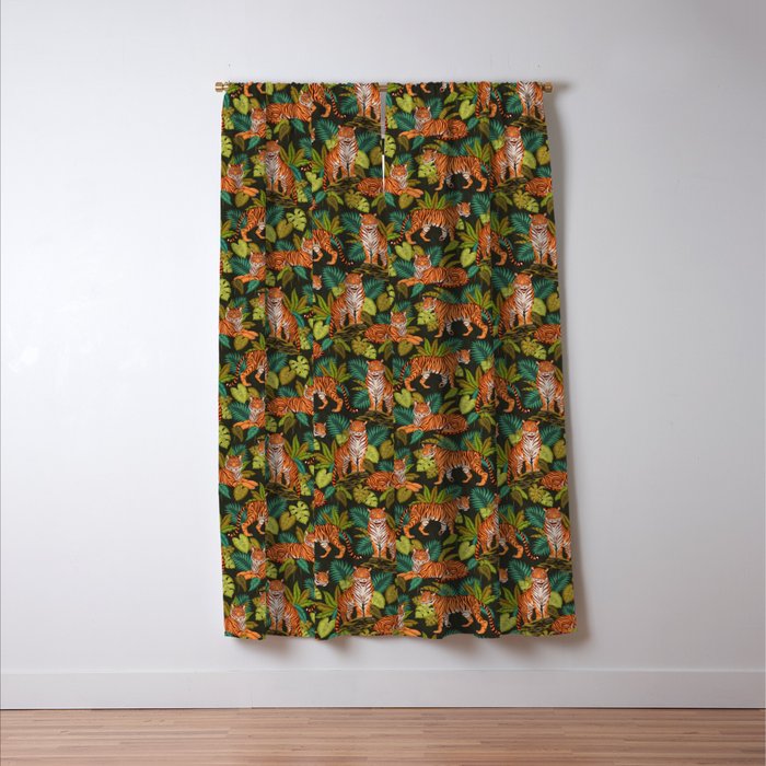 Jungle Cats In Charcoal Window Curtain Gallery Image 3
