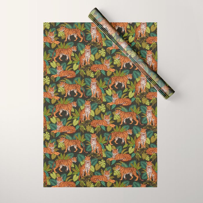 Jungle Cats In Charcoal Wrapping Paper Gallery Image 1