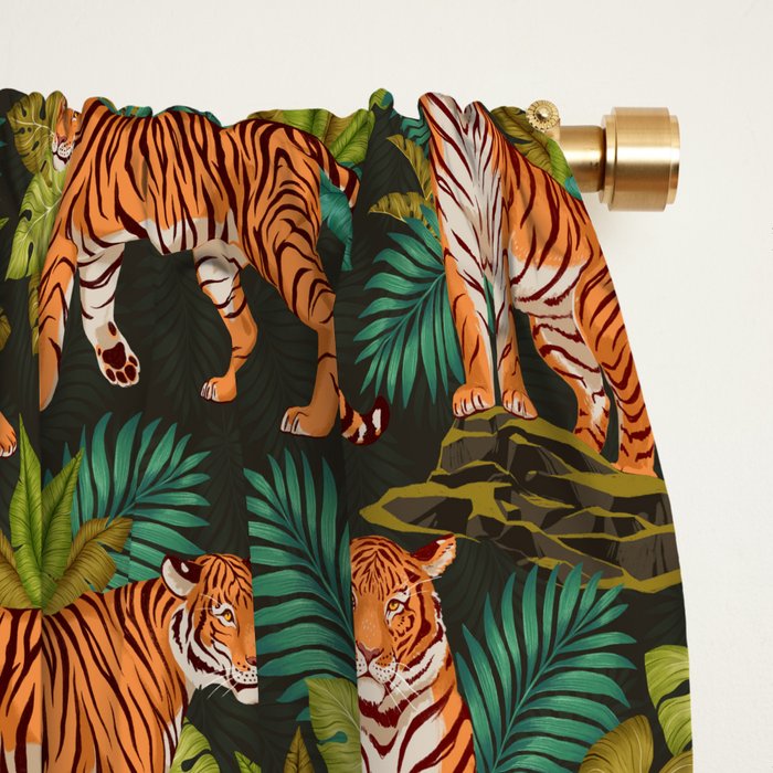 Jungle Cats In Charcoal Window Curtain Gallery Image 2
