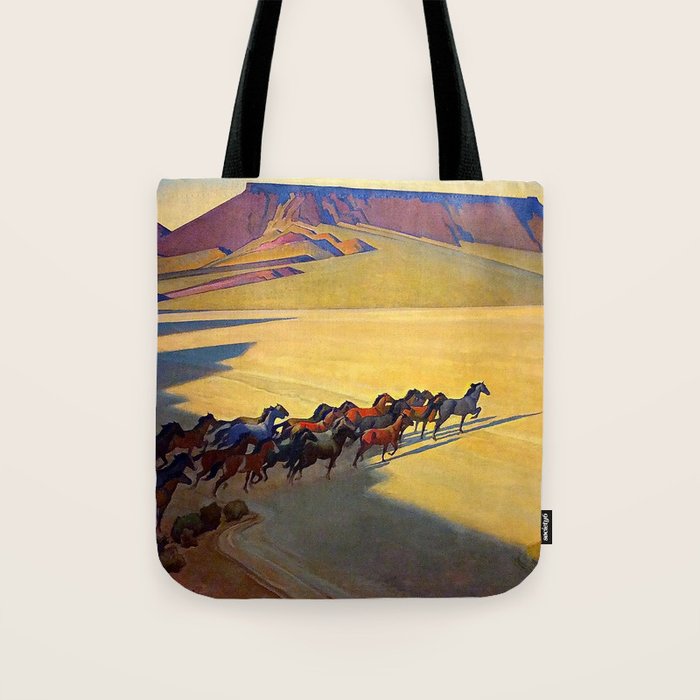 âWild Horses of Nevadaâ by Maynard Dixon Tote Bag Gallery Image 1