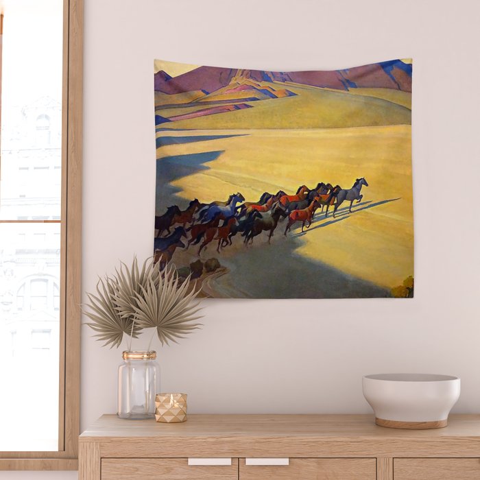 âWild Horses of Nevadaâ by Maynard Dixon Wall Tapestry Gallery Image 2