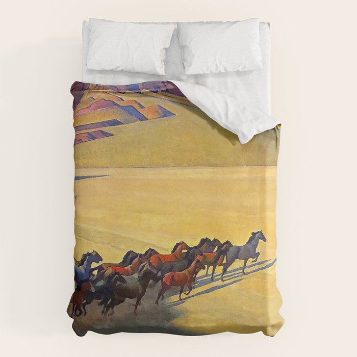 âWild Horses of Nevadaâ by Maynard Dixon Duvet Cover Gallery Image 1