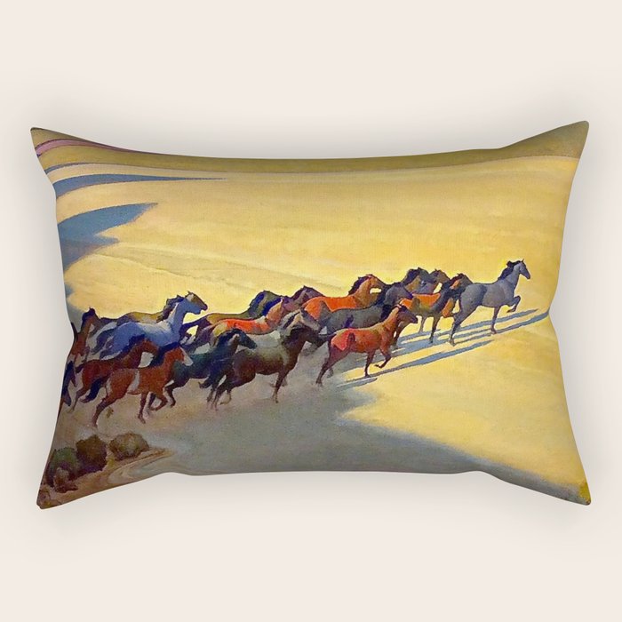 âWild Horses of Nevadaâ by Maynard Dixon Rectangular Pillow Gallery Image 2