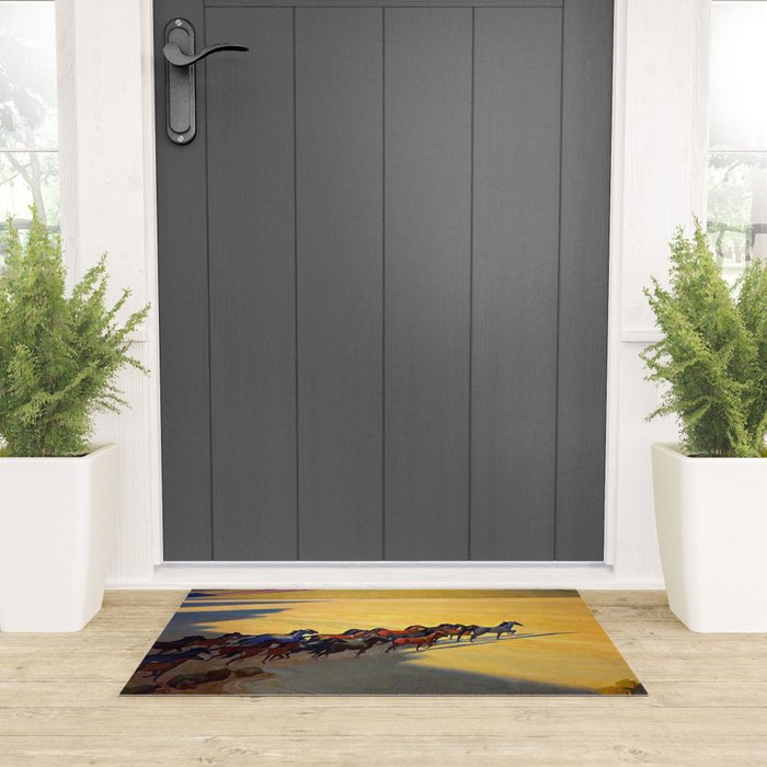 âWild Horses of Nevadaâ by Maynard Dixon Welcome Mat Gallery Image 3