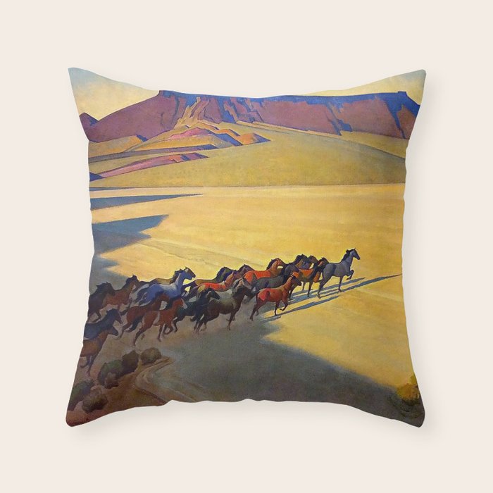 âWild Horses of Nevadaâ by Maynard Dixon Throw Pillow Gallery Image 6