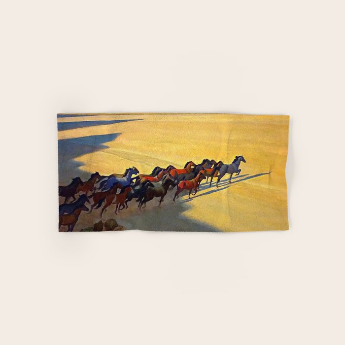 âWild Horses of Nevadaâ by Maynard Dixon Bath Towel Gallery Image 1