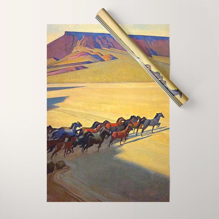 âWild Horses of Nevadaâ by Maynard Dixon Wrapping Paper Gallery Image 1