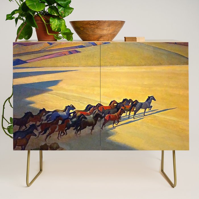 âWild Horses of Nevadaâ by Maynard Dixon Credenza Gallery Image 1