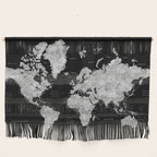 Black and grey watercolor world map with cities Wall Hanging Gallery Image 1