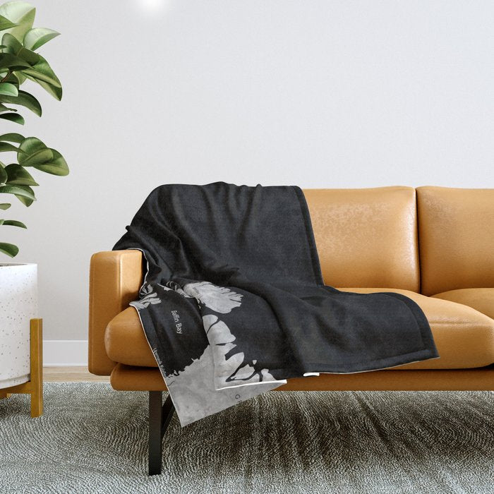 Black and grey watercolor world map with cities Throw Blanket Gallery Image 1