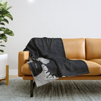 Black and grey watercolor world map with cities Throw Blanket Gallery Image 1