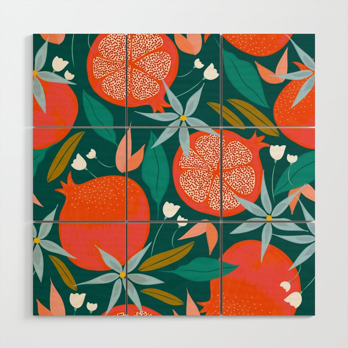 Summer Pomegranate, Tropical Fruit Illustration, Colorful Eclectic Bohemian Juicy Summer Botanical Wood Wall Art Gallery Image 1