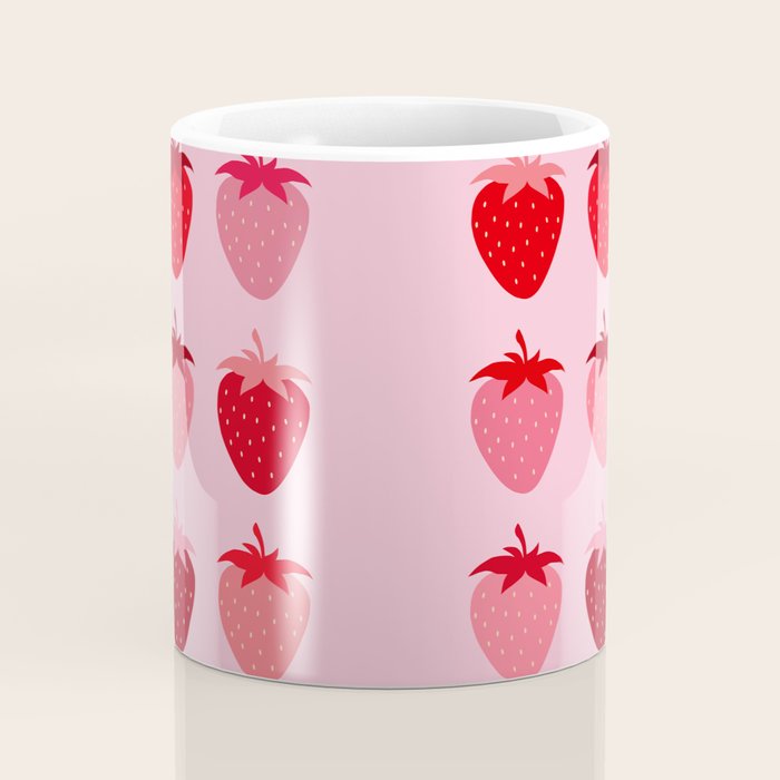 Abstract Retro Fruit Print Pink And Red Aesthetic Modern Preppy Strawberries Coffee Mug Gallery Image 4