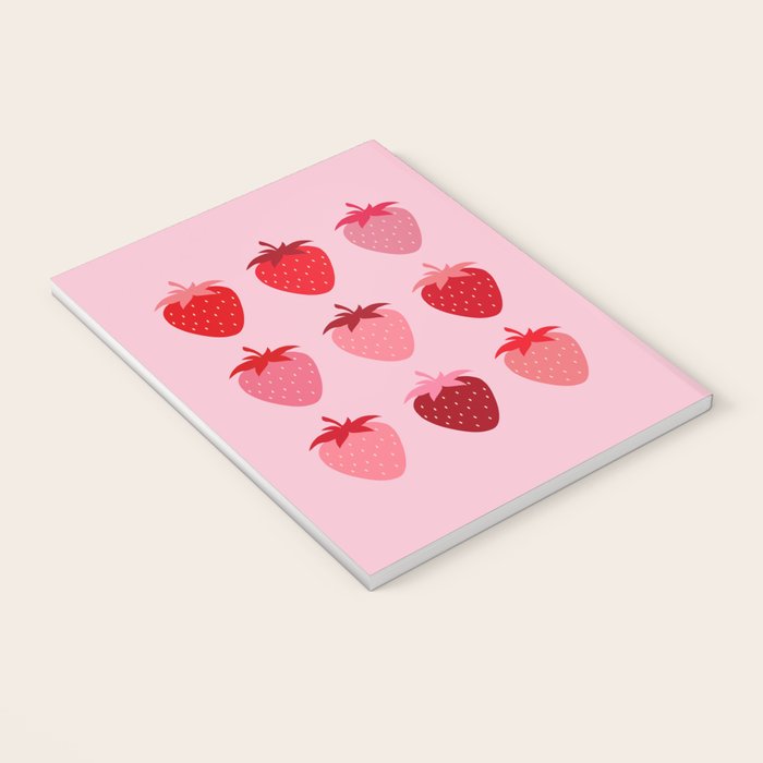 Abstract Retro Fruit Print Pink And Red Aesthetic Modern Preppy Strawberries Notebook Gallery Image 3