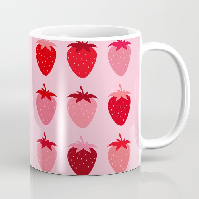 Abstract Retro Fruit Print Pink And Red Aesthetic Modern Preppy Strawberries Coffee Mug Gallery Image 1