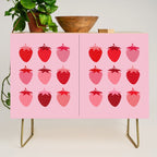 Abstract Retro Fruit Print Pink And Red Aesthetic Modern Preppy Strawberries Credenza Gallery Image 1