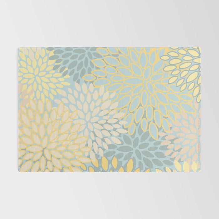 Elegant Blooms: Modern Floral Art in Soft Yellow and Teal Rug Gallery Image 2