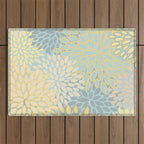 Elegant Blooms: Modern Floral Art in Soft Yellow and Teal Outdoor Rug Gallery Image 1