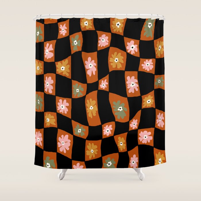 Retro floral check 1 Shower Curtain Gallery Image 1