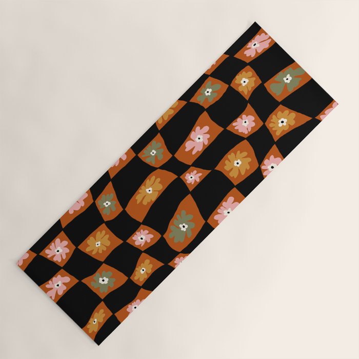 Retro floral check 1 Yoga Mat Gallery Image 1