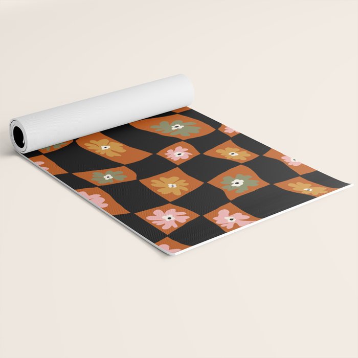 Retro floral check 1 Yoga Mat Gallery Image 2