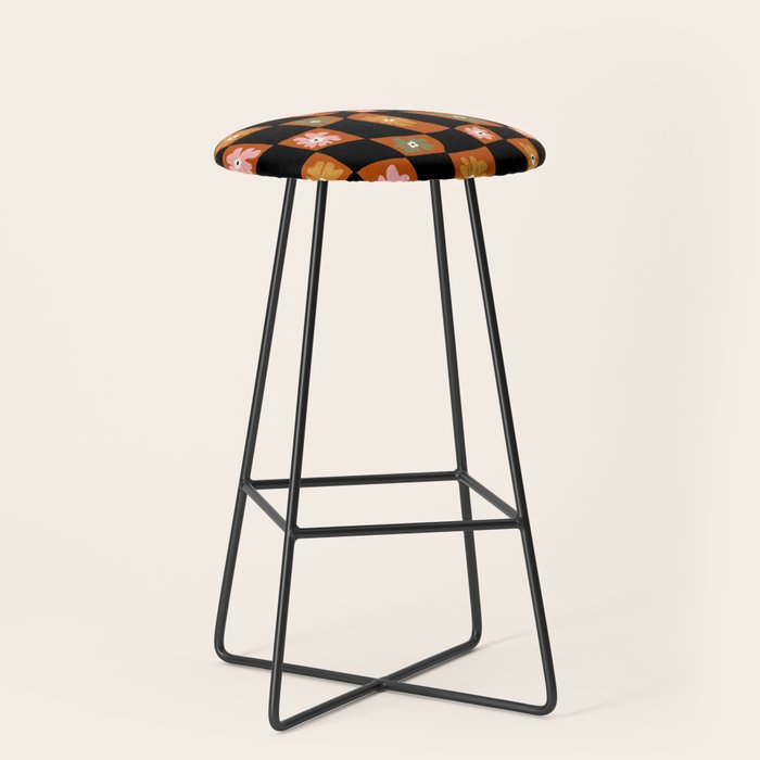 Retro floral check 1 Stool Gallery Image 1