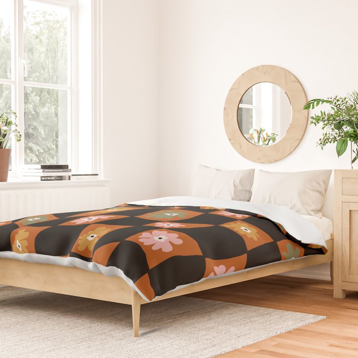 Retro floral check 1 Duvet Cover Gallery Image 2