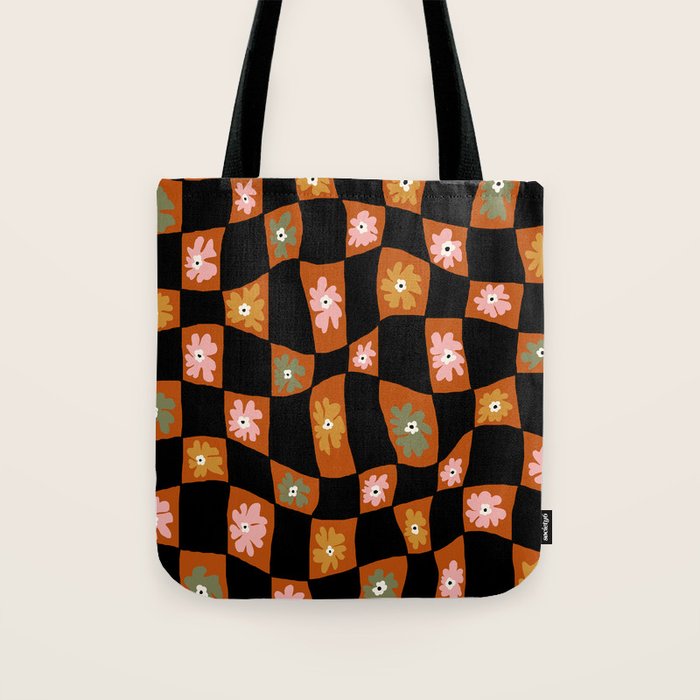 Retro floral check 1 Tote Bag Gallery Image 1