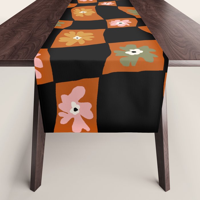 Retro floral check 1 Table Runner Gallery Image 1