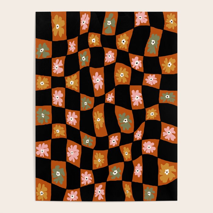 Retro floral check 1 Poster Gallery Image 1