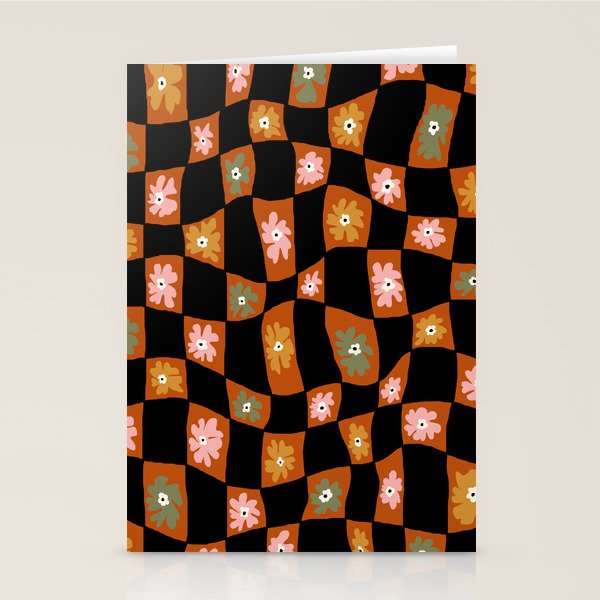 Retro floral check 1 Stationery Card Gallery Image 1